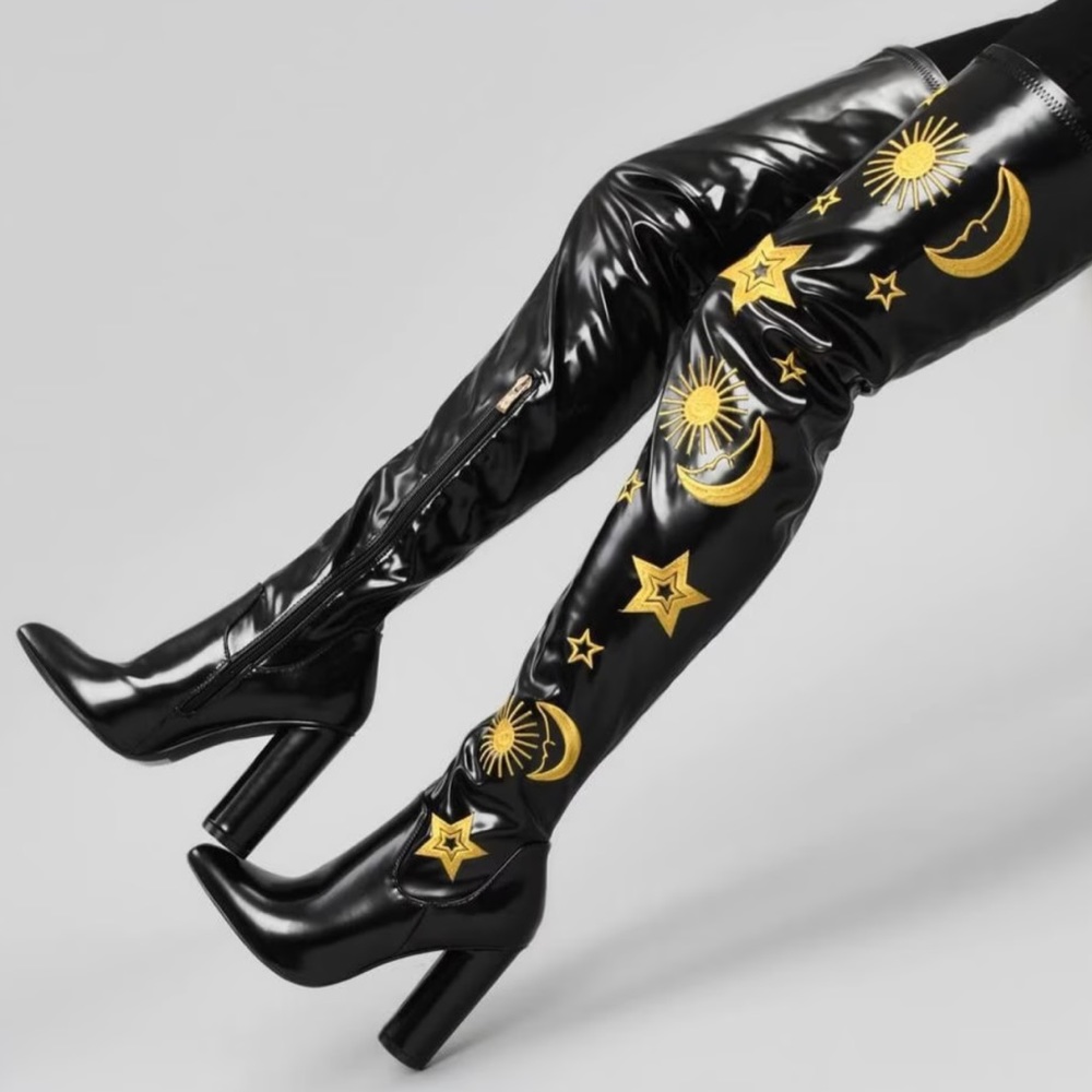 Black & Gold thigh high boots